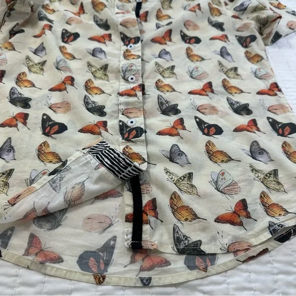 TIZZIE 100% COTTON 3/4 SLEEVE ROME SHIRT NEUTRAL BUTTERFLIES VOILE - Picture 12 of 14